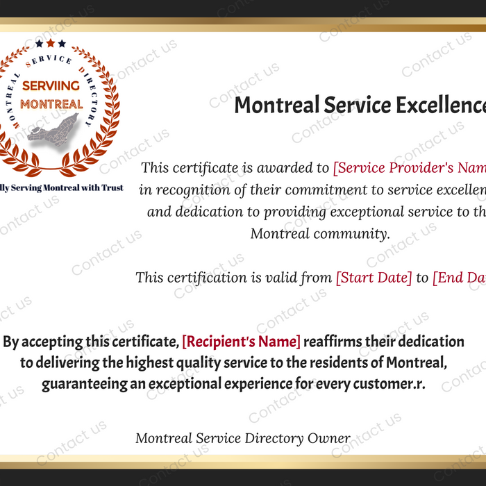 🏆 Become Certified for Excellence in Service with Montreal Service Directory! 🏆