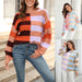 Women's Fashion Simple Stitching Striped Contrast Color Round Neck Knitwear