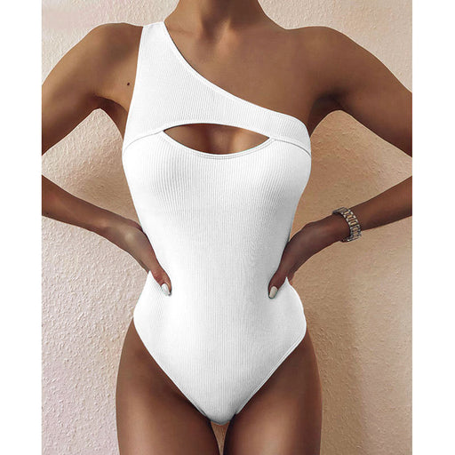 New Bikini Solid Color One-shoulder One-piece Swimsuit Women