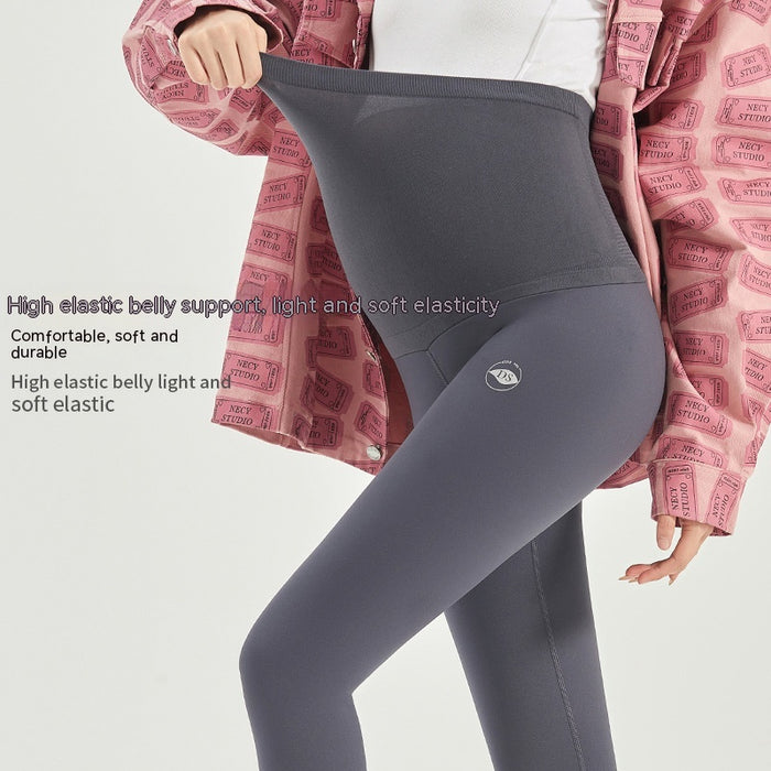 Pregnant Women's Leggings Fleece Spring And Autumn Seamless High Elastic Belly Support Thin Yoga Pants