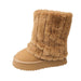 Plush Cute Cream Short Warm Fur Boots Winter Sleeve Platform Height Increasing Shoes