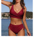 Women's Seaside Swimwear Cross Strap Solid Color Split Swimsuit Bikini