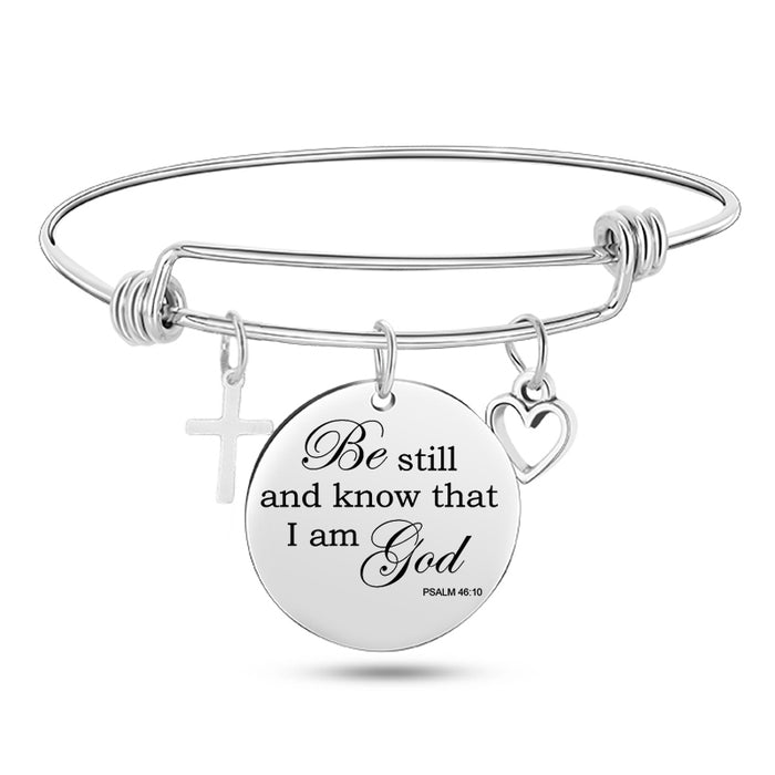 Jesus Christian Bible Scripture Stainless Steel Bangle Bracelet