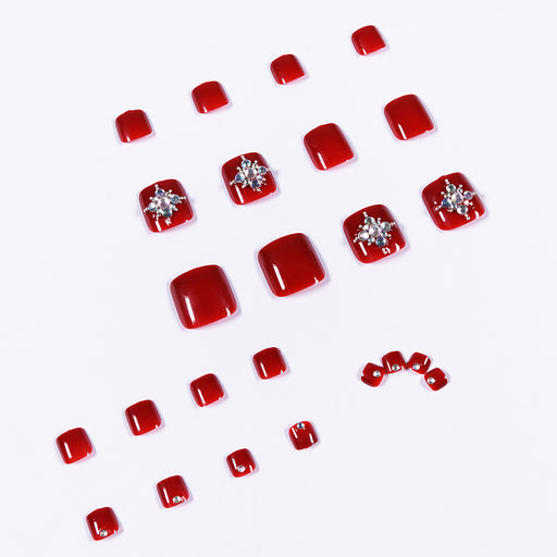 Summer Wine Red White Pearl Rhinestone Wear Nail Finished Product Fake Nails Nail Stickers Toenail Patch Removable Toenail