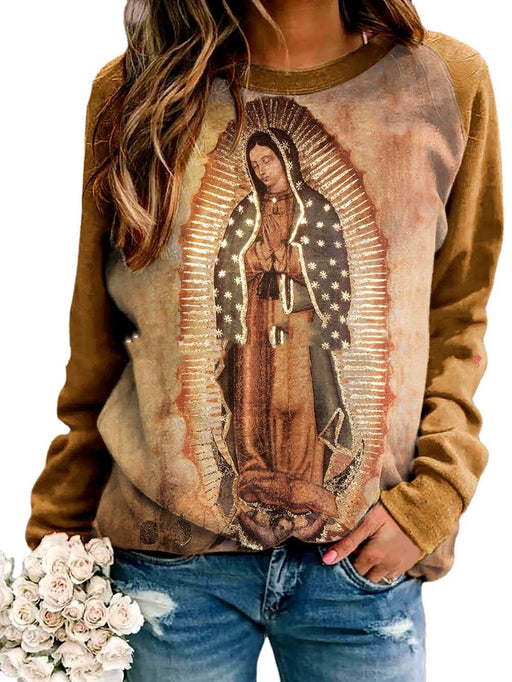 Women's Khaki Virgin Mary Printed Sweater