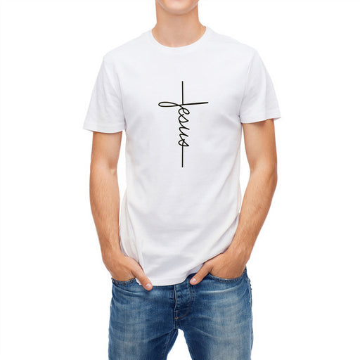 Men's Short Sleeve Jesus Christ Cross Print T-Shirt