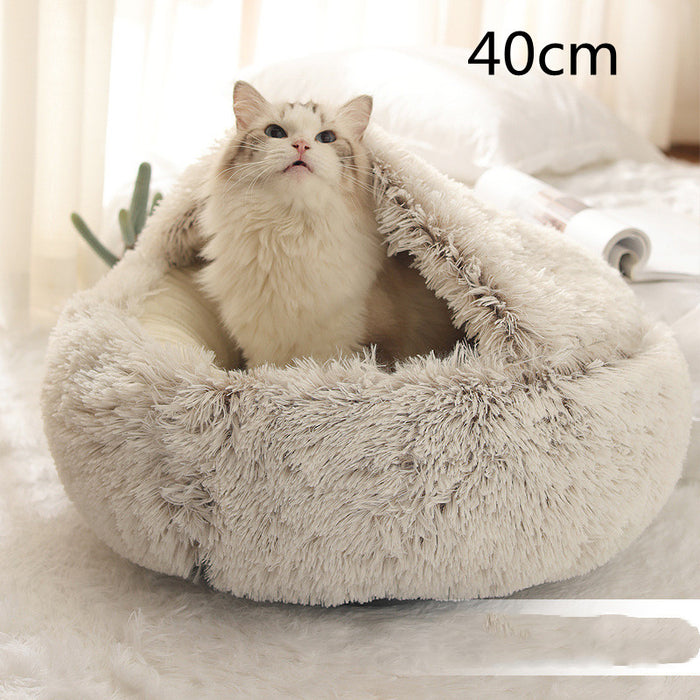 2 In 1 Dog Bed And Cat Bed Pet Winter, summer Bed Round Plush Warm Bed House Soft Long Plush Pets Bed