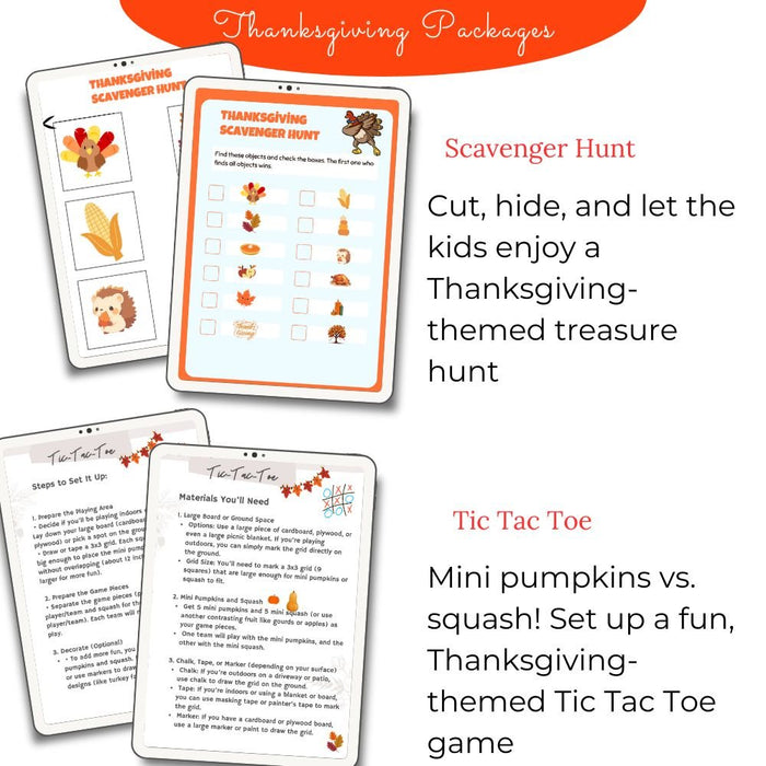 10 Fun &amp; Interactive Thanksgiving Games - Bingo, Scavenger Hunt, Trivia, Tic Tac Toe &amp; More | Printable Family Activities in A4 &amp; US Letter Sizes" - FORHERA DESIGN - Templates