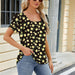 Summer Top Fashion Square Neck Printed Short-sleeved T-shirt With Petal Sleeve Design Bohemian Beach Loose T-shirt For Womens Clothing