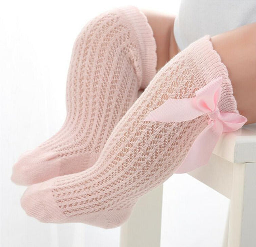 Baby Infants Kids Toddlers Girls Boys Knee High Socks Tights Leg Warmer Ribbon Bow Solid Cotton Stretch Cute Lovely