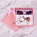 Women Watches Leather Quartz Wristwatch Sunglasses Corsage 3 Pcs Girl Christmas Gift New Year Gift Ladies Gift Box