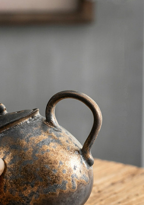 Japanese Style Stoneware Water Drop Teapot Single Pot Handmade Retro Gilt Rust Glaze Teapot