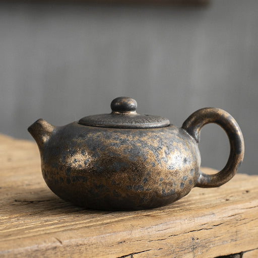 Japanese Style Stoneware Water Drop Teapot Single Pot Handmade Retro Gilt Rust Glaze Teapot