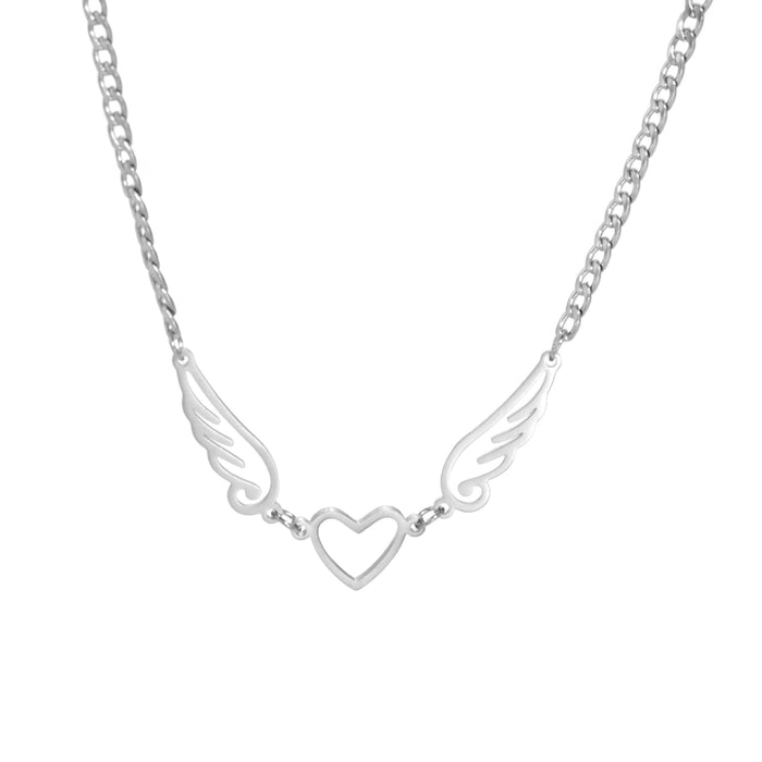 Hollow Heart Angel Wing Necklace