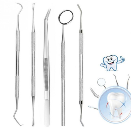 5pc Dental Tool Set Stainless Steel Tooth Scraper Wax Carving Dentist Tool Kit Explorer Probe Picks Mirror Teeth Clean Oral Care