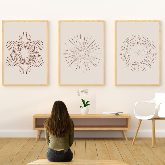 Boho-Decorate, Art imprimable beige, Ensemble de 3 décorations murales élégantes en cercles beiges délavés, Décoration abstraite moderne pour intérieurs de maison chics