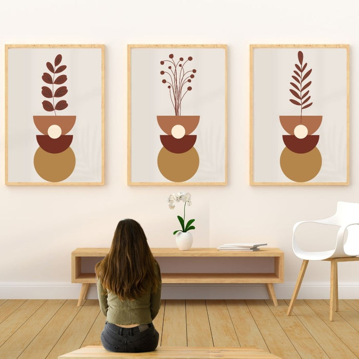 Arte de pared bohemio con flores, impresiones de vegetación exuberante, decoración del hogar bohemia, descarga digital inspirada en la naturaleza, decoración de interiores serena