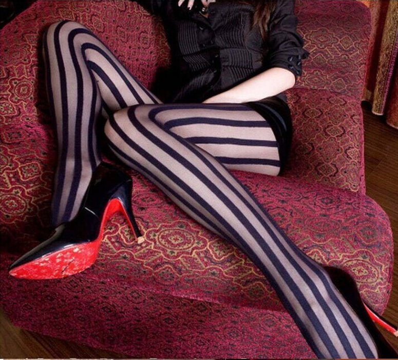 Striped Personality Cross Strap Fashion Pantyhose