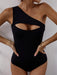 New Bikini Solid Color One-shoulder One-piece Swimsuit Women