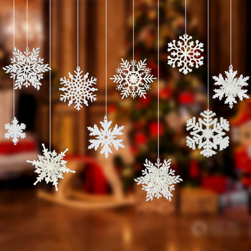 Plastic White Snowflake String Window Christmas Party Place Pendant