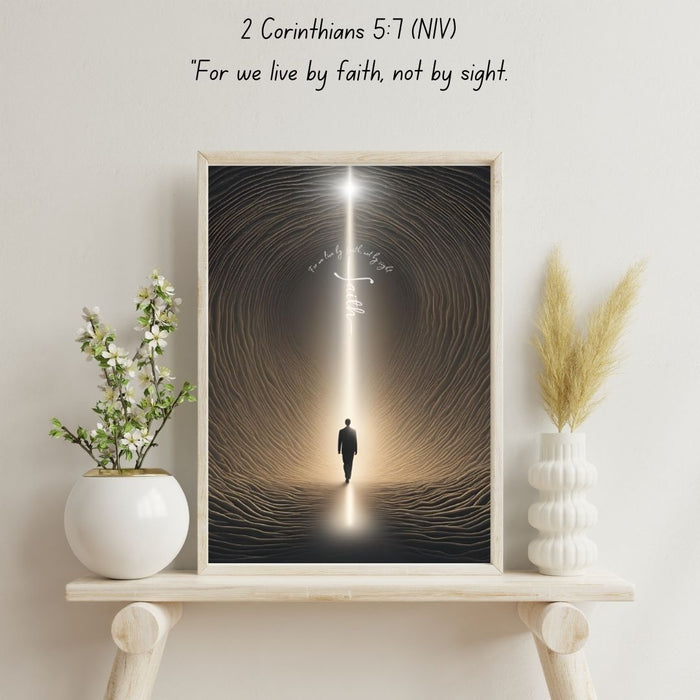 2 Corinthians 5:7 Wall Art | For We Live by Faith Not by Sight | Christian Inspirational Scripture Print | Motivational Faith-Based Decor