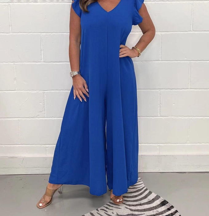 Women's Casual Short Sleeve And Long Pattern Jumpsuit