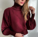 Solid Color Puff Sleeve Turtleneck Fashion Casual Sweater