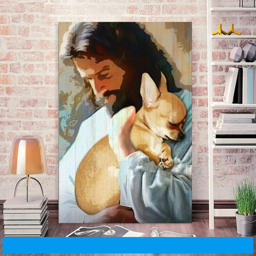 Jesus Portrait Cloth Wall Art-Jesus Wall Art-God And Chihuahua