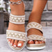 Fashion Wavy Pattern Woven Sandals Summer Casual Ethnic Style Slippers Linen Bottom Wide Strap Wedges Shoes For Women