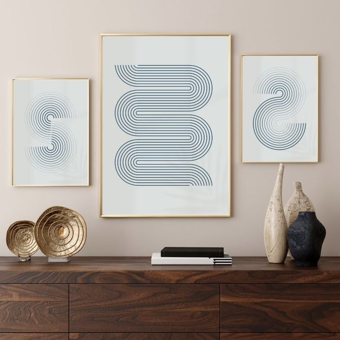 Set of 3 Modern Minimalist Grey Curved Wall Art Prints, Abstract Decor for Stylish Home Interiors, Indoor Decor