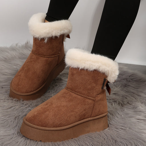 New Bow-knot Snow Boots Winter Plus Velvet Warm Thick-soled Ankle Boots For Women Simple Daily Leisure Cotton Shoes
