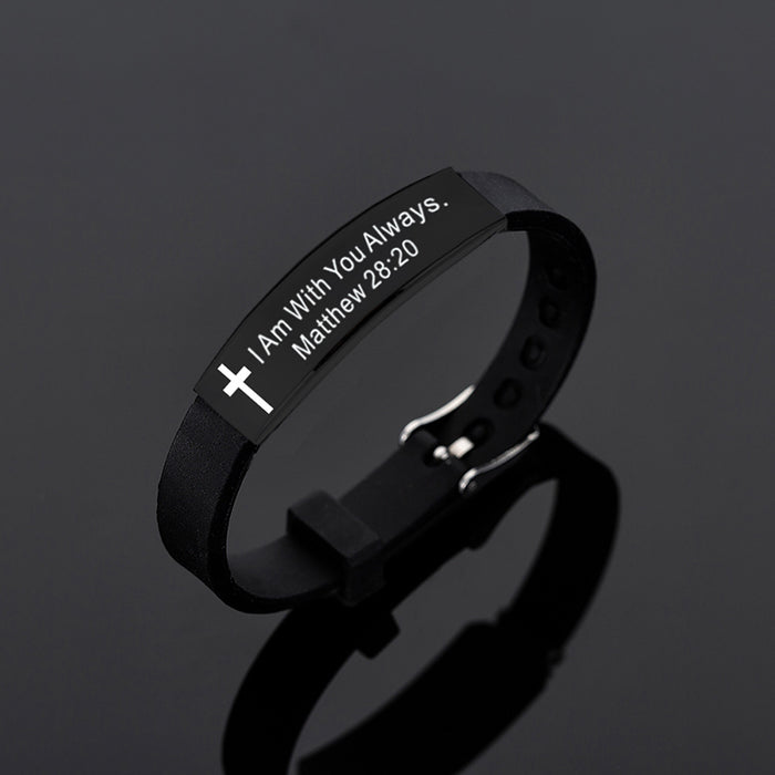 Christian Cross Bible Verse Stainless Steel Charms Silicone Adjustable Bracelet Bangle