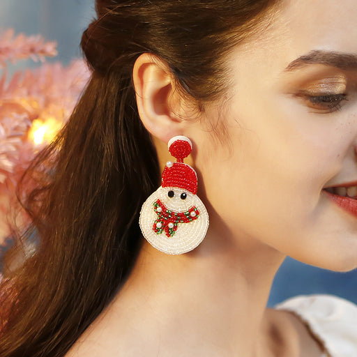 Christmas Snowman Beads Earrings For Women Girls Ins Style Happy New Year Xmas Festival Jewelry Gifts