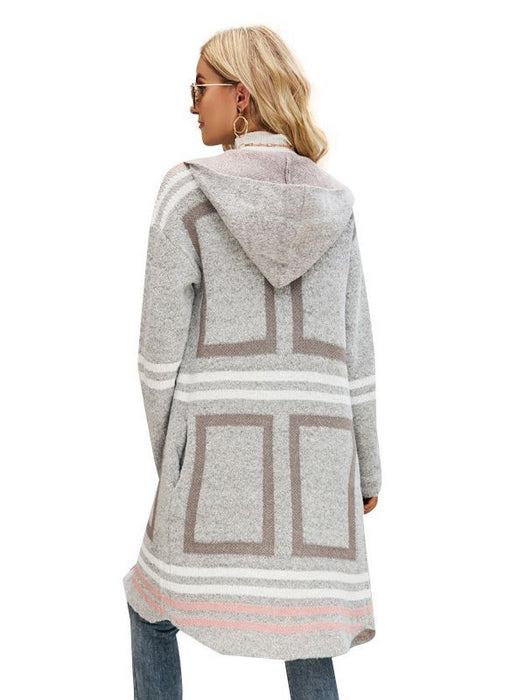 Women's Hooded Plaid Long Coat
