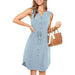 Sleeveless V-neck Buttoned Dress With Pockets Fashion Casual Waist Tie Design Summer Dress Womens Clothing