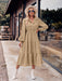 Solid Color Casual Shirt Collar Waist-controlled Long Sleeves Dress