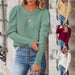 Women's Solid Color Jacquard Round Neck Gigot Sleeve Knitted Sweater Top