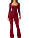 Women Long Sleeve Belly Waist Shaping And Hip Lift Square Collar Wide Leg High Elastic Jumpsuit