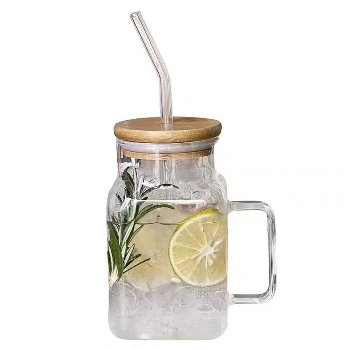 Borosilicate Transparent Glass Square Cup With Straw Glass With Lid Household Mug