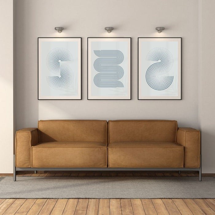 Set of 3 Modern Minimalist Grey Curved Wall Art Prints, Abstract Decor for Stylish Home Interiors, Indoor Decor