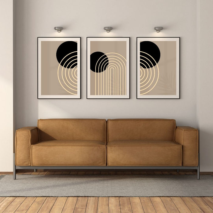 Arte de pared geométrico en beige, negro y marrón claro, impresiones de arte moderno de mediados de siglo, decoración bohemia minimalista abstracta, decoración de pared bohemia