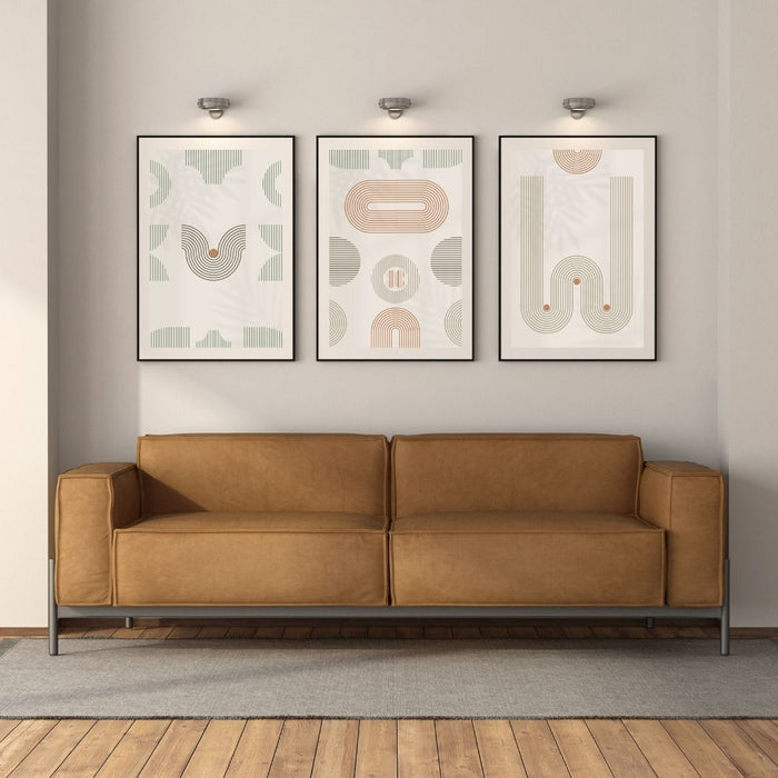 Juego de arte de pared moderno geométrico, impresiones digitales bohemias de mediados de siglo, arte minimalista abstracto, arte imprimible para sala de estar, decoración contemporánea del hogar