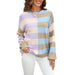 Women's Fashion Simple Stitching Striped Contrast Color Round Neck Knitwear