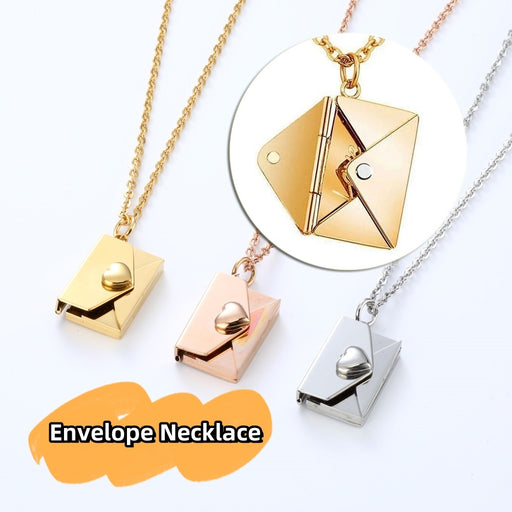 Peach Heart Envelope Necklace Couple Female Secret Hidden Message Pendant Necklace Gift Jewelry Gift