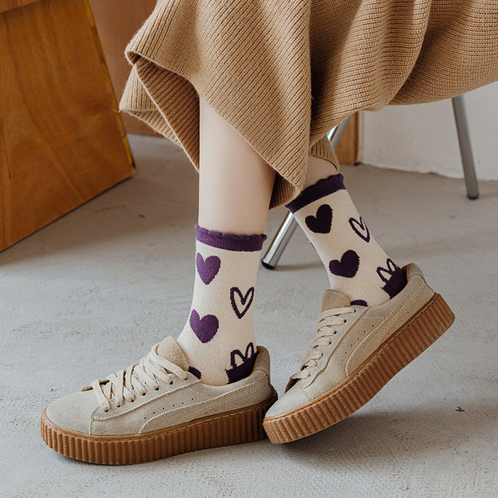 Purple Socks Women's Wool Cute College Style Warm
