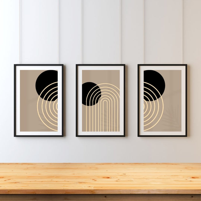 Arte de pared geométrico en beige, negro y marrón claro, impresiones de arte moderno de mediados de siglo, decoración bohemia minimalista abstracta, decoración de pared bohemia