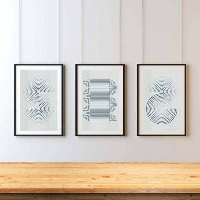 Set of 3 Modern Minimalist Grey Curved Wall Art Prints, Abstract Decor for Stylish Home Interiors, Indoor Decor