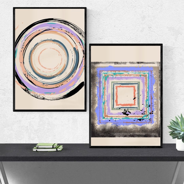 Fading Circle and Square Wall Art Set of 2, Geometric Abstract Prints, Minimalist Home Decor, Neutral Color Wall Art, Modern Boho Art