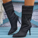 Fashion Denim Boots Women's Stiletto Pointed Toe Western Boots With Pocket Design