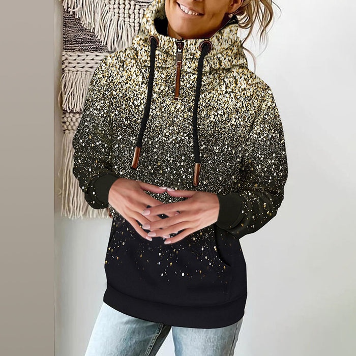 Women's Fashion Printed High Neck Fleece Sweater